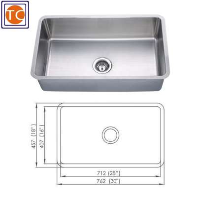 30-Inch by 18-Inch Under Mount Single Bowl Stainless Steel Kitchen Sink with small corner